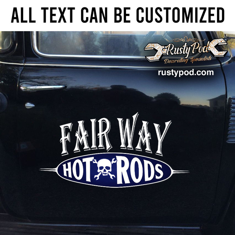 personalized skull hot rod sticker 10910
